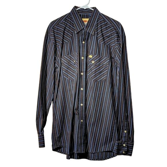 Vintage Larry Mahon Cowboy Collection Black Stripe Western Shirt Mens Sz XL - Picture 1 of 8